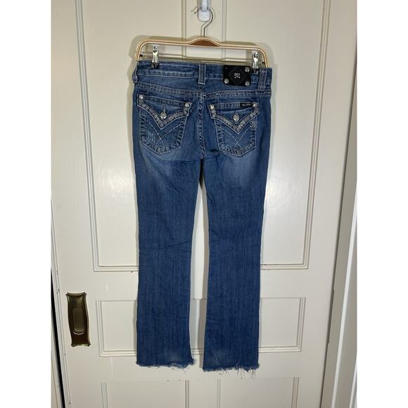 Miss Me Boot Cut Frayed Hem Jeans Womens Size 27 Blue Bling Rhinestone Cowgirl - Picture 3 of 12